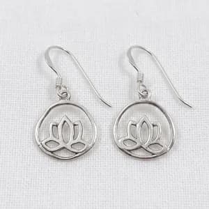 Silver Lotus Circular Drop Earrings