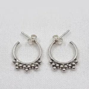 Silver Beaded Bali Hoop Stud Earrings