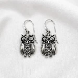 Silver Owl Drop Earrings
