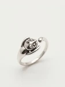Silver Cat Face Paws Open Ring