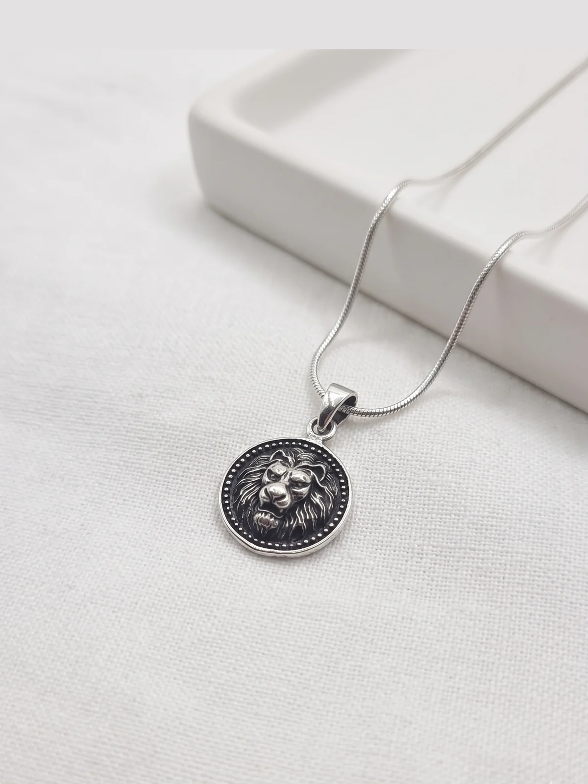 Silver Lion Medallion Pendant