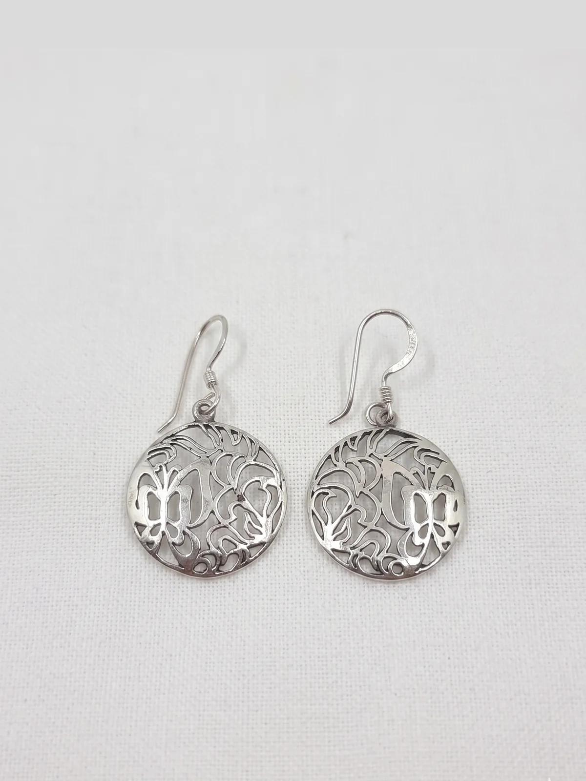 Silver Filigree Flower & Butterfly Drop Earrings