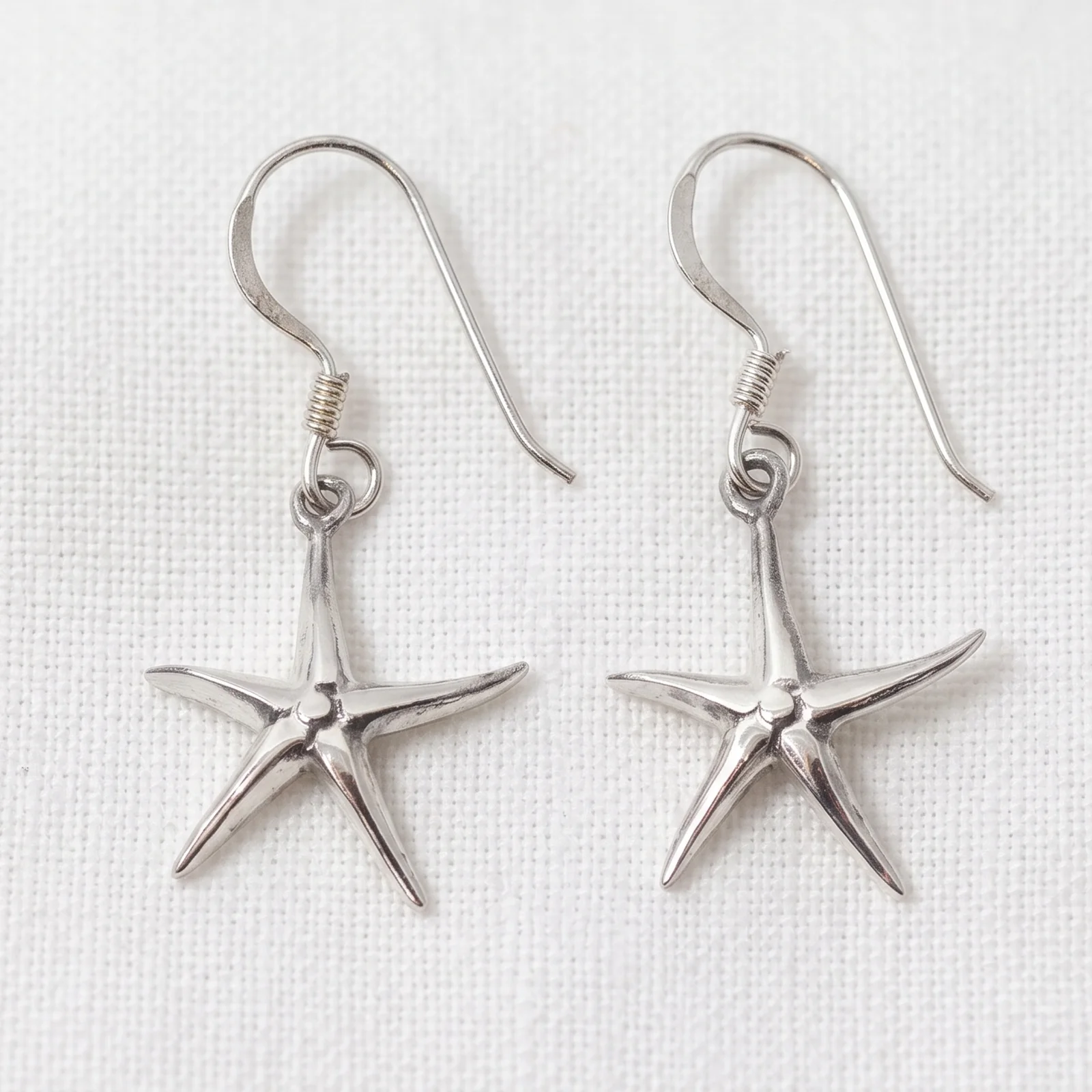 Silver Starfish Drop Earrings