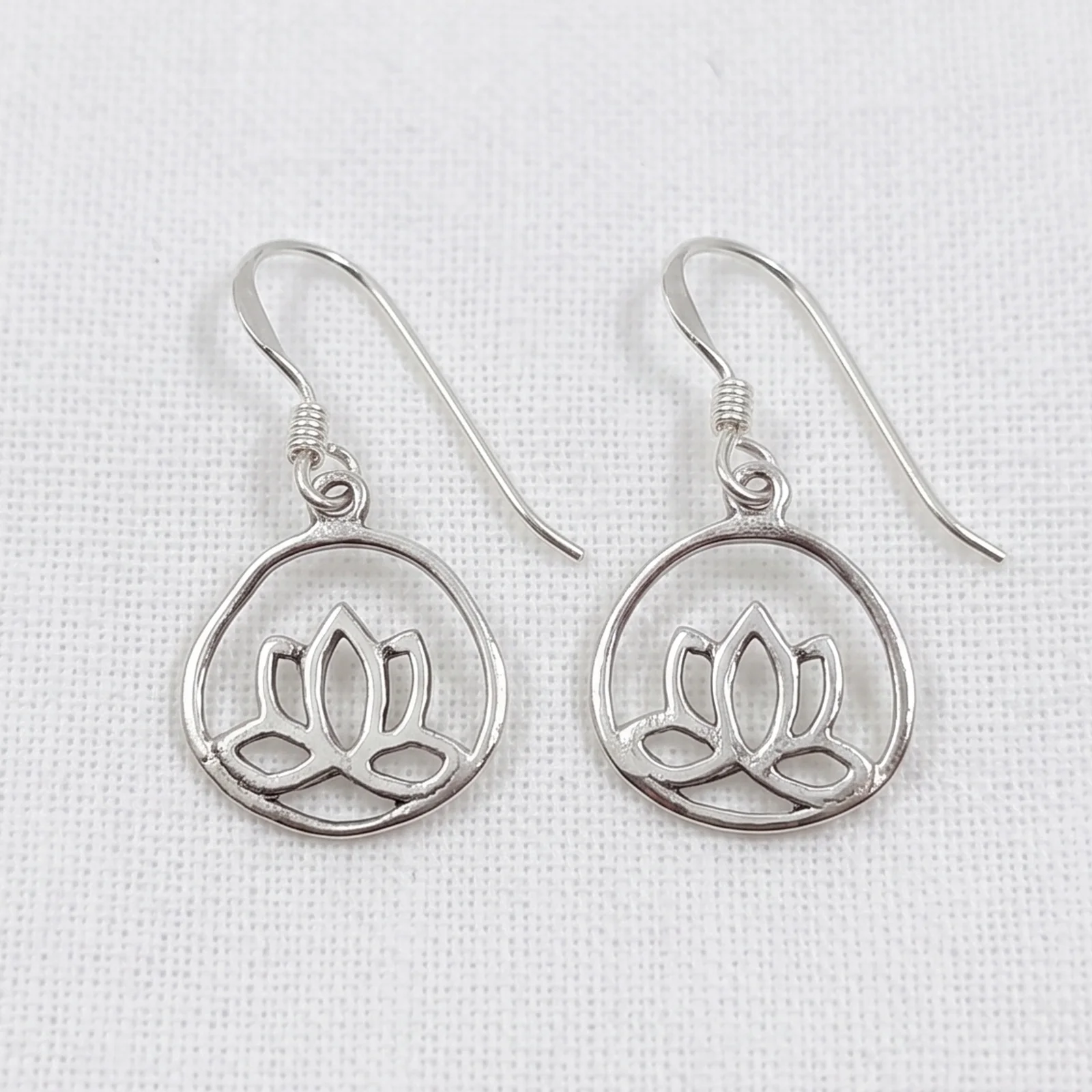 Silver Lotus Circular Drop Earrings