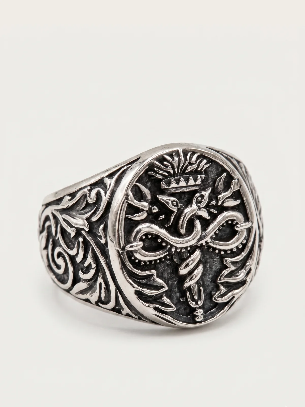 Silver Caduceus Signet Ring