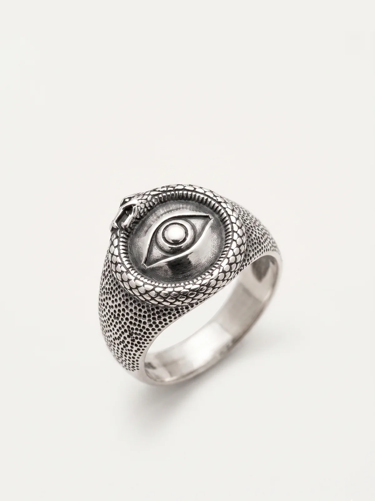 Silver All Seeing Eye Ouroboros Ring